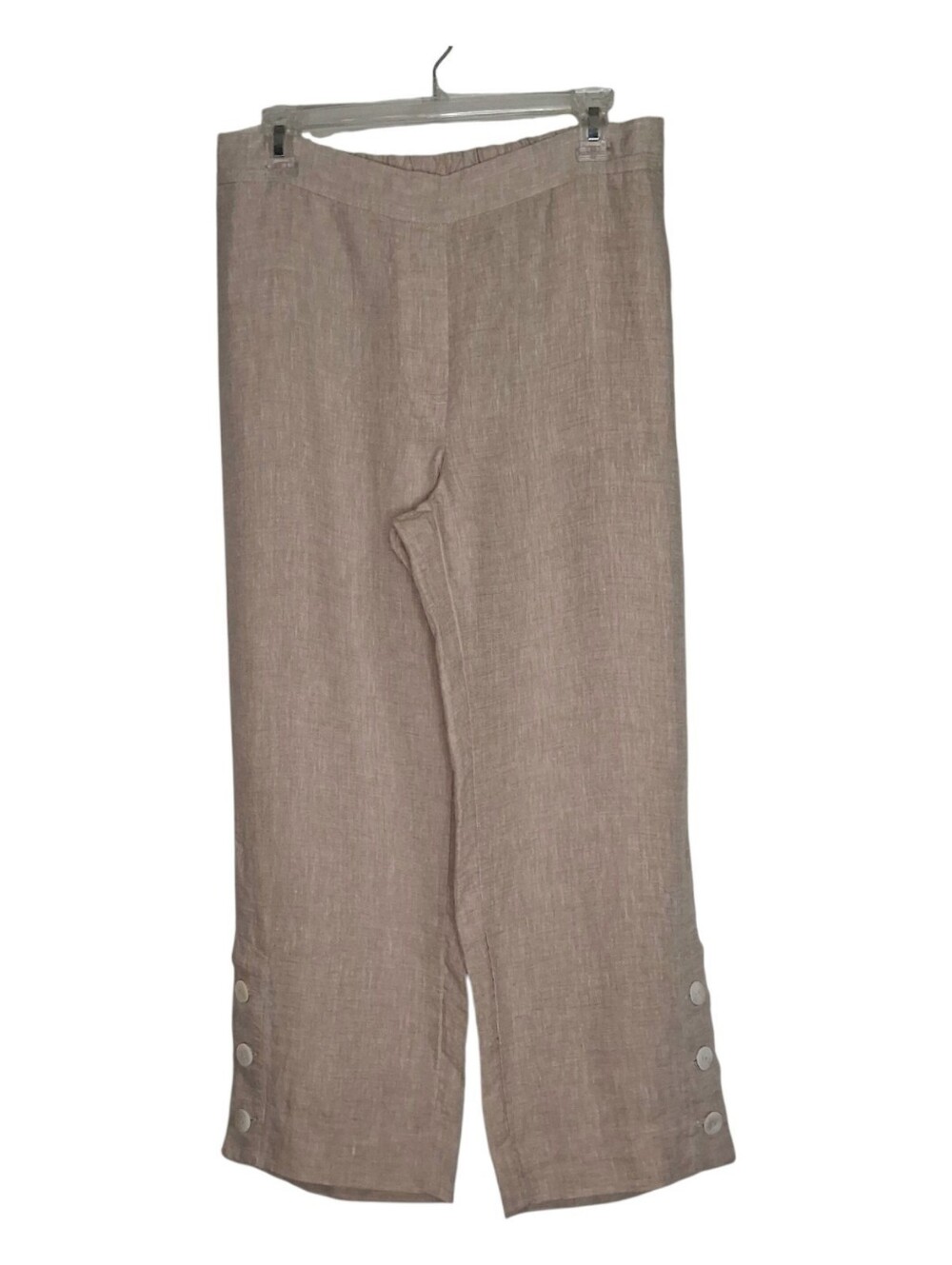 Chico's 100% Linen Pull-on Cropped Button Detail Wide Leg Pants Sz 6 Beige Flax